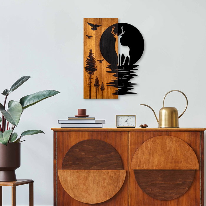 Wallity Escultura de pared Deer and Moon en nogal y negro Wallity Escultura de pared Deer and Moon en nogal y negro